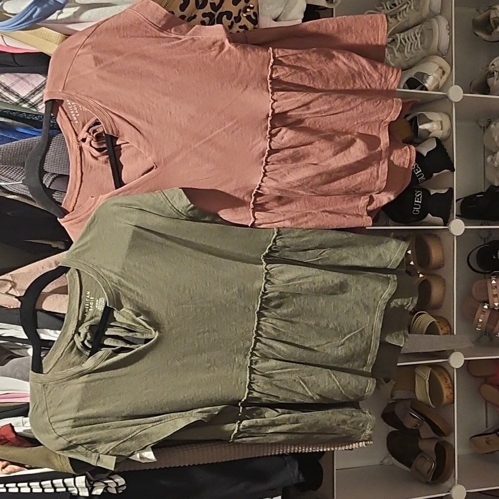 Green and Pink Peplum Tops